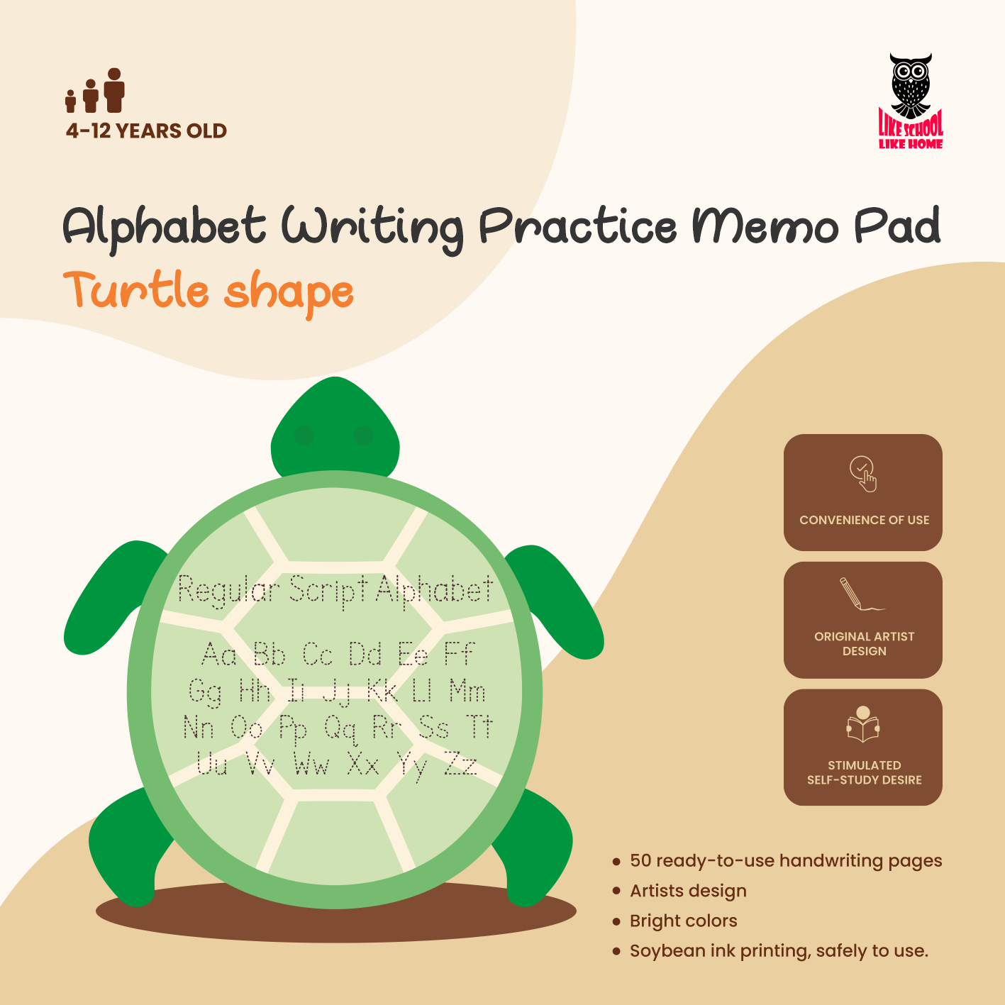 Alphabet Writing Practice Turtle-shape Memo Pad