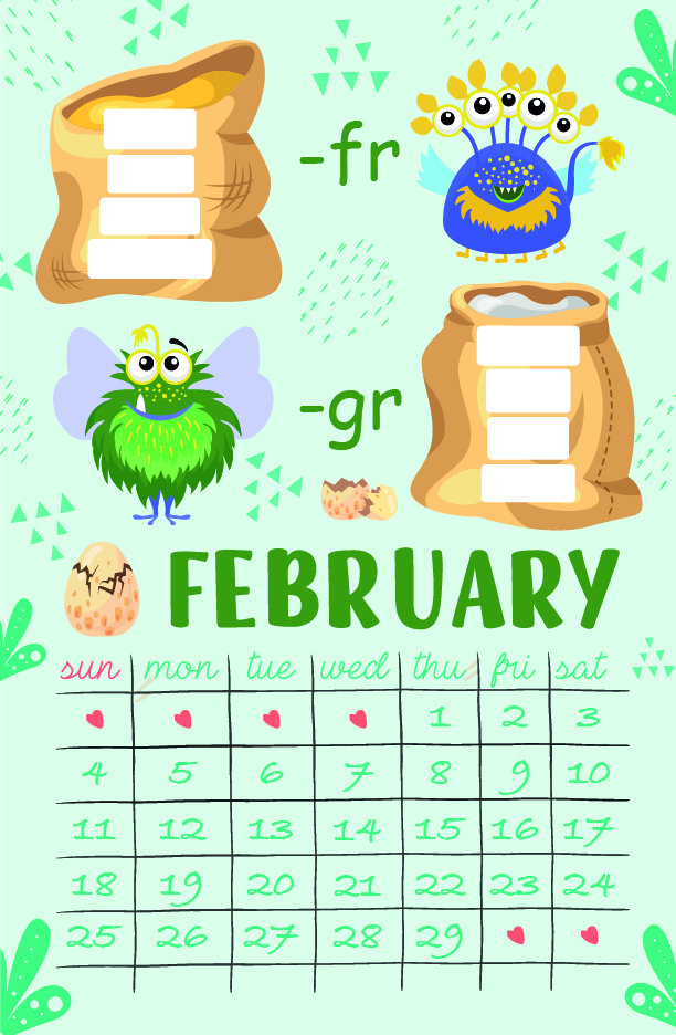 2024 Educational Consonant Blend Word Phonics Desk Calendar   February 2024 Consonant Blend Calendar 