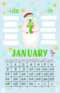 January 2024 mixed fun word family calendar