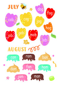 Jul-Aug 2024 Mixed Fun CVC Words Calendar