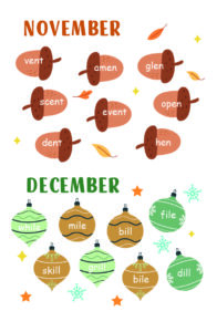 Nov-Dec 2024 mixed fun word family calendar