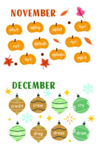 Nov-Dec Consonant Blend Word Calendar