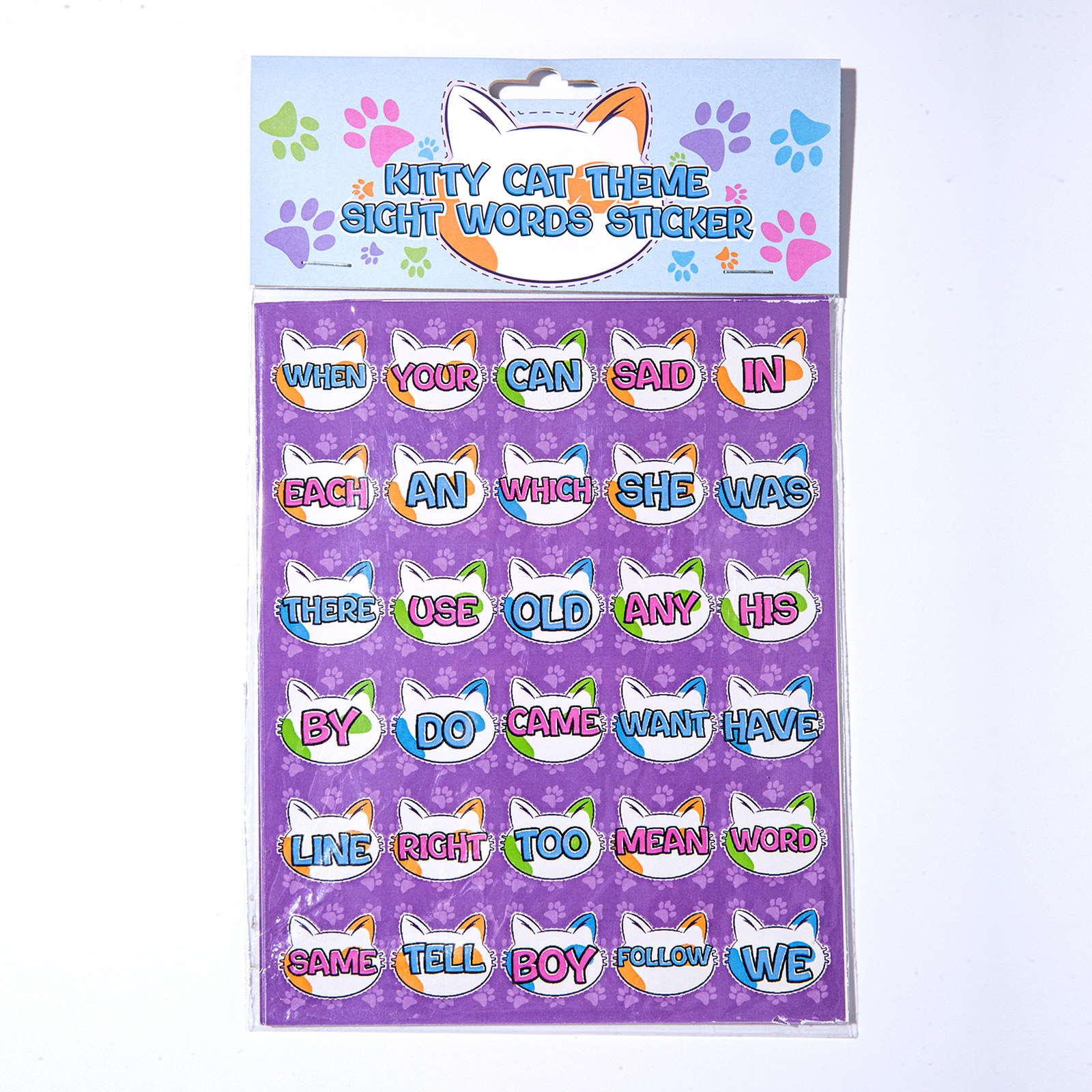 Kitty Cat Theme Sight Words Sticker